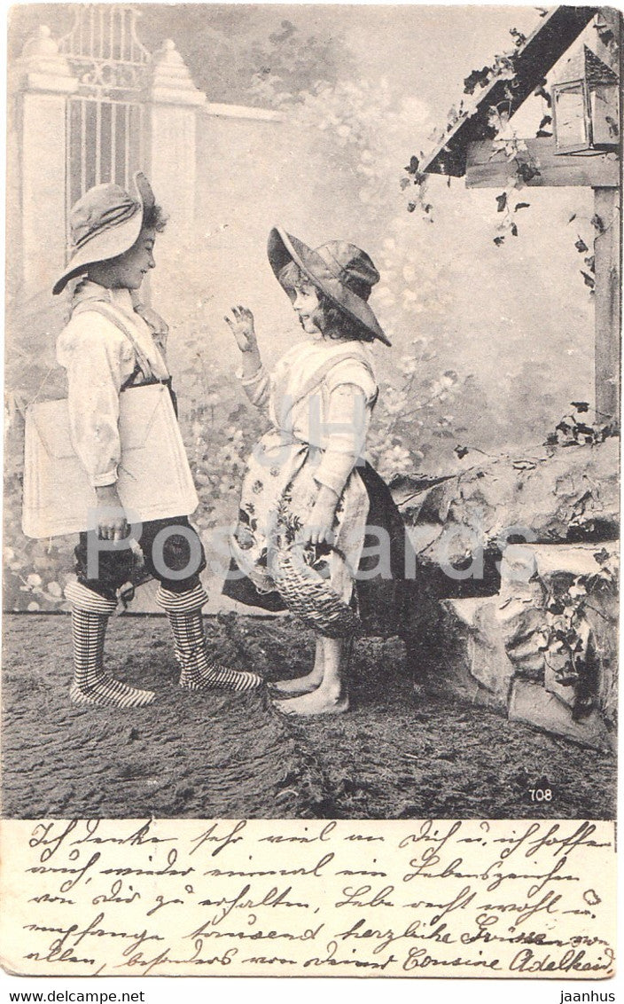 girls - children - 708 - old postcard - 1908 - used - JH Postcards