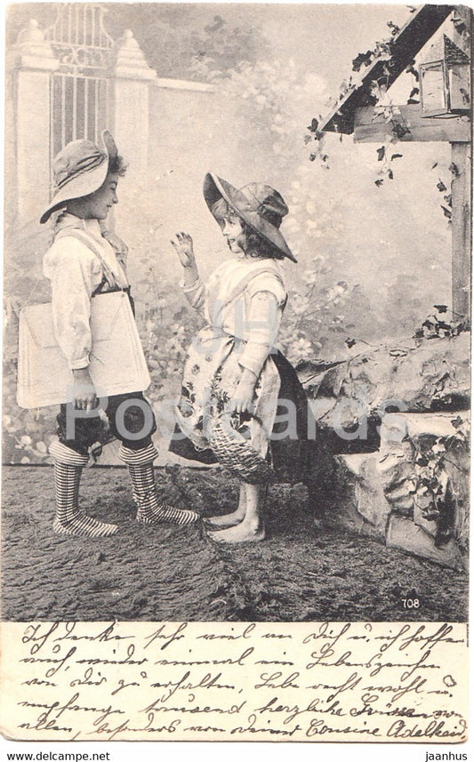 girls - children - 708 - old postcard - 1908 - used - JH Postcards