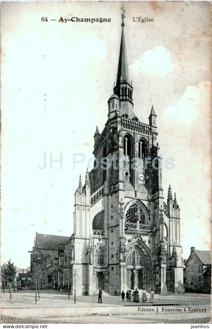 Ay Champagne - L'Eglise - church - 64 - old postcard - 1909 - France - used - JH Postcards