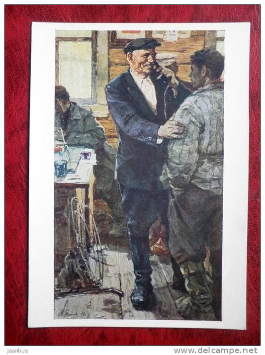 painting by N. L. Veselova - Portrait of collective farm chairman Dolgov, 1959 - russian art - unused - JH Postcards