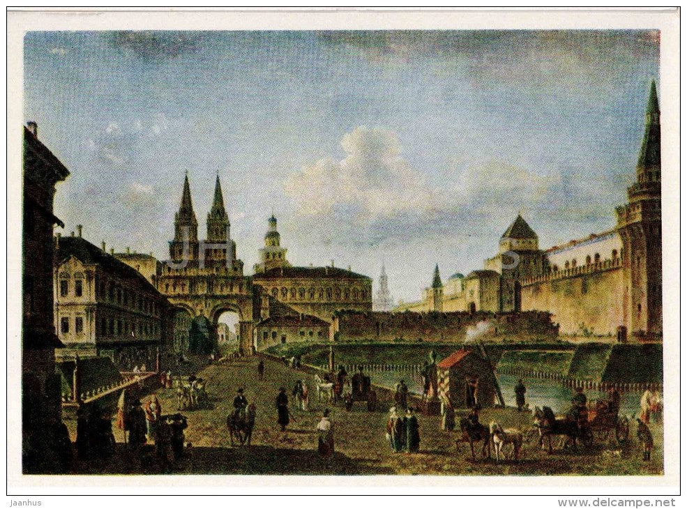 painting by F. Alekseyev - View of the Voskresensky and Nikolsky Gates in Moscow , 1811 - russian art - unused - JH Postcards