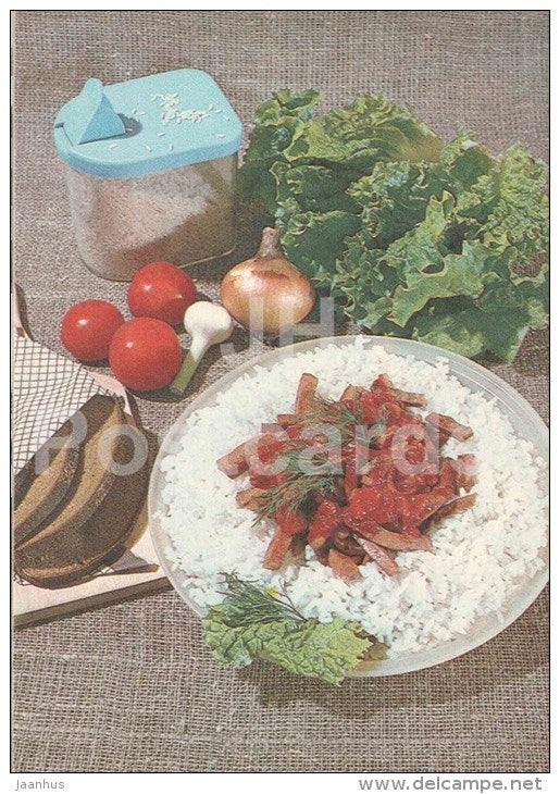 rice sausage stew - dishes - Estonian Cuisine - recepie - 1985 - Estonia USSR - unused - JH Postcards
