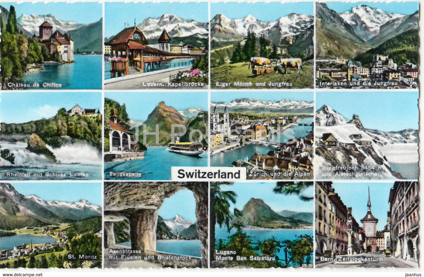 Switzerland - Chateau de Chillon - Luzern - Kapellbrucke - Eiger Monch - multiview - 322 - Switzerland - unused - JH Postcards
