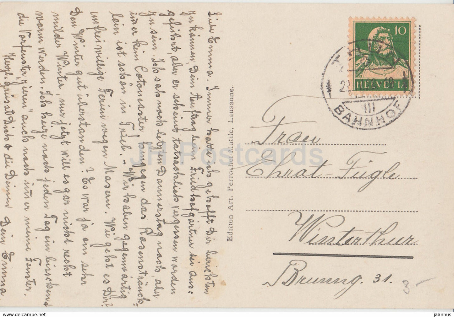 cygne - oiseaux - Perrochet 652 - carte postale ancienne - Suisse - 1928 - occasion