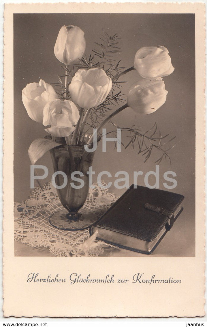 Greeting Card - Herzliche Gluckwunsch zur Konfirmation - tulip - flowers - Amag 67237 - old postcard - Germany - used - JH Postcards