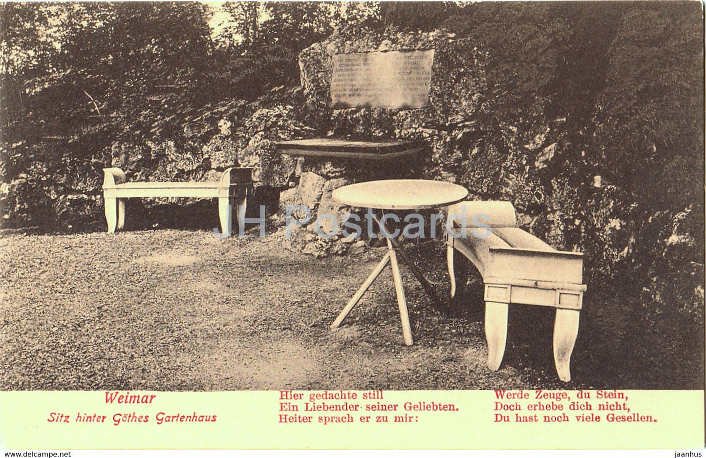 Weimar - Sitz hinter Goethes Gartenhaus - old postcard - Germany - unused - JH Postcards