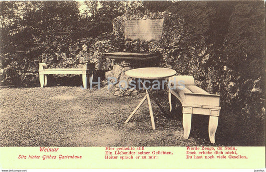 Weimar - Sitz hinter Goethes Gartenhaus - old postcard - Germany - unused - JH Postcards