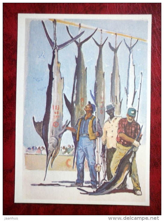 competition in catching swordfish - Illustration by P. Pavlinov - Cuba - games - 1981 - Russia USSR - unused - JH Postcards