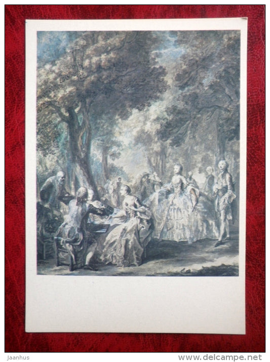 Drawing by Gabriel De Saint-Aubin - Garden Party . 1760s - french art - unused - JH Postcards