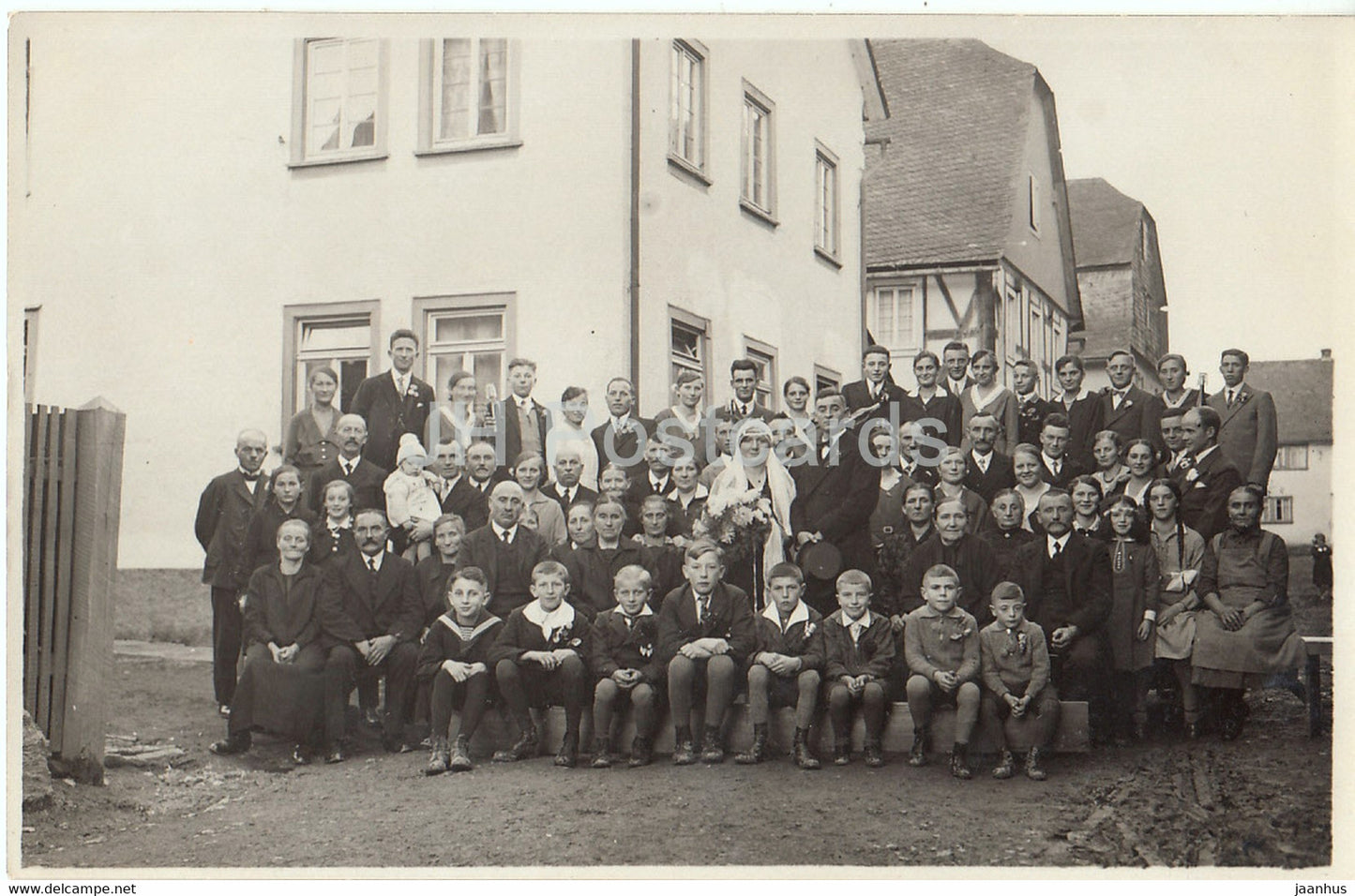 group of people - wedding - photo - old postcard - unused - JH Postcards