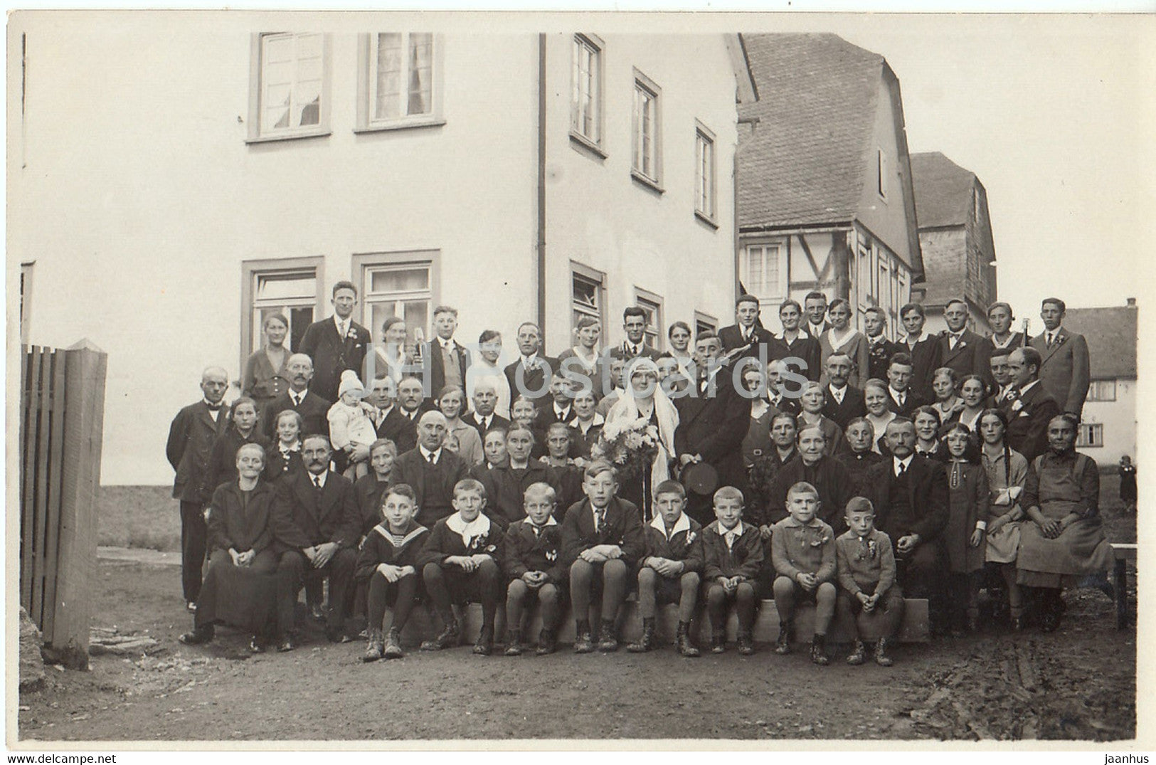 group of people - wedding - photo - old postcard - unused - JH Postcards