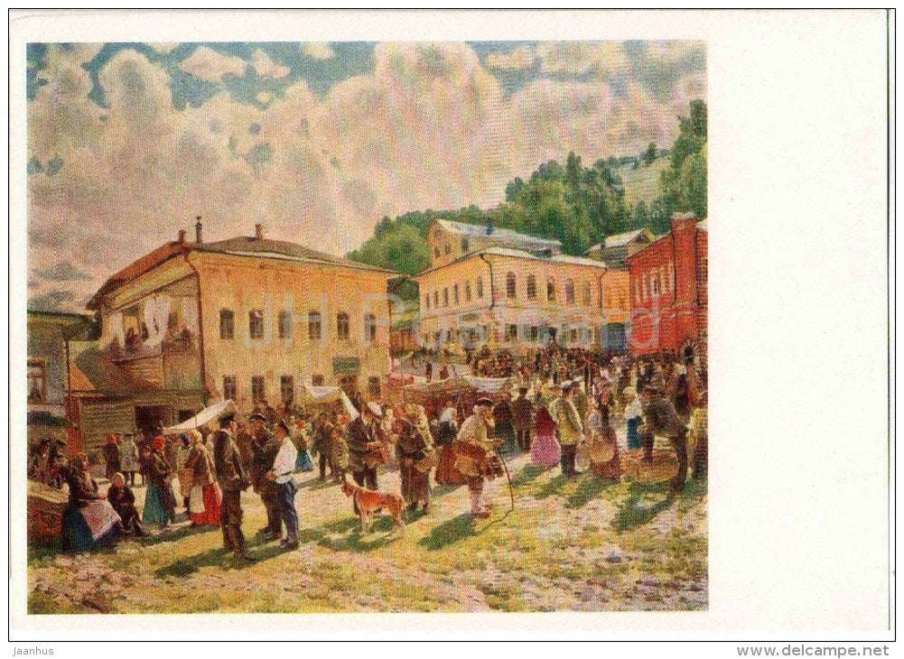 painting by A. Makovsky - Market day in Pleso , 1919-21 - russian art - unused - JH Postcards