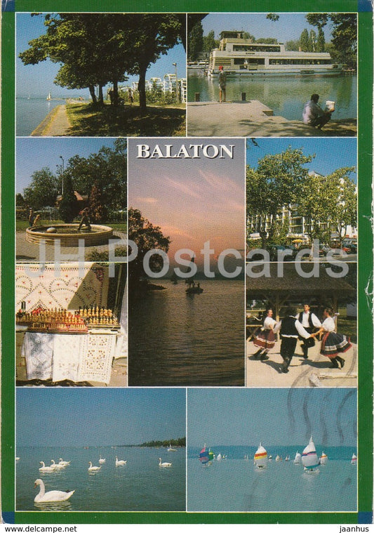 Balaton - swan - folk dance - sailing boat - multiview - 1998 - Hungary - used - JH Postcards