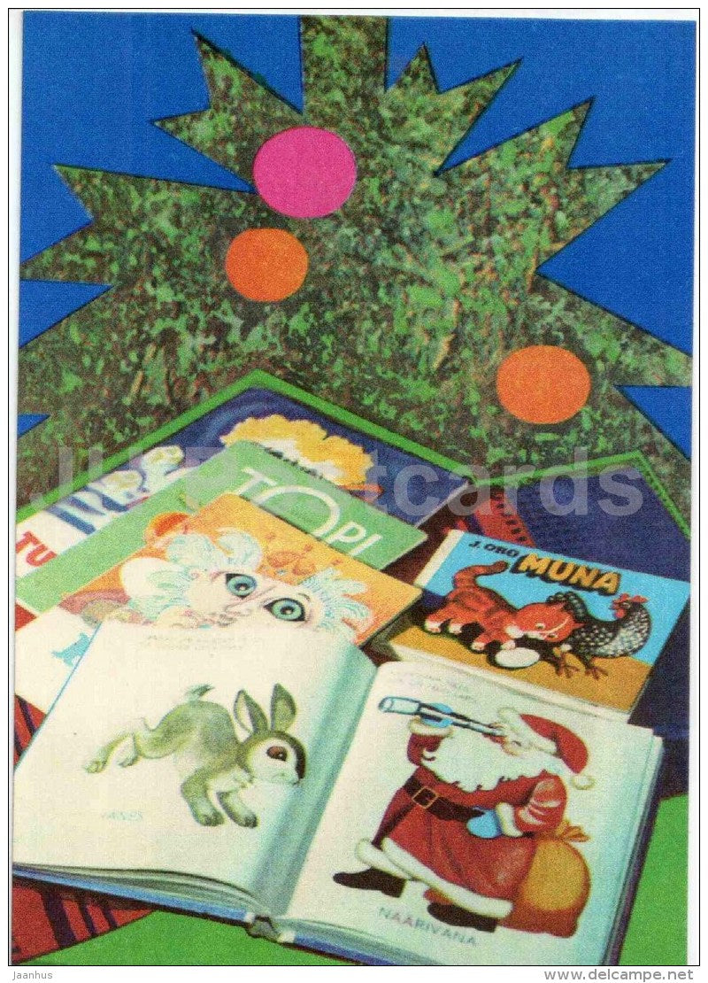 New Year Greeting card - books - 1977 - Estonia USSR - unused - JH Postcards