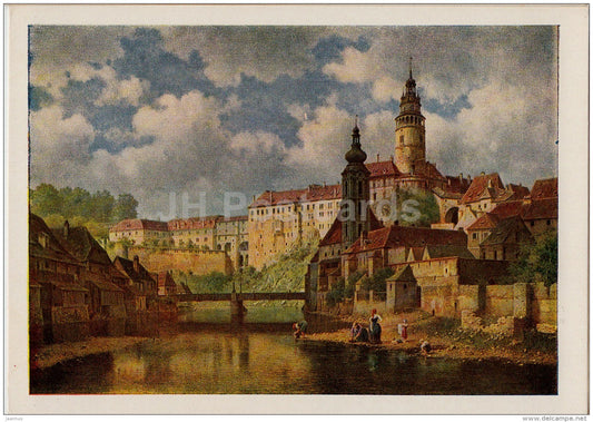 painting  by Bedrich HAVRANEK - views of the Czech Krumlov - Czech art - 1955 - Russia USSR - unused - JH Postcards