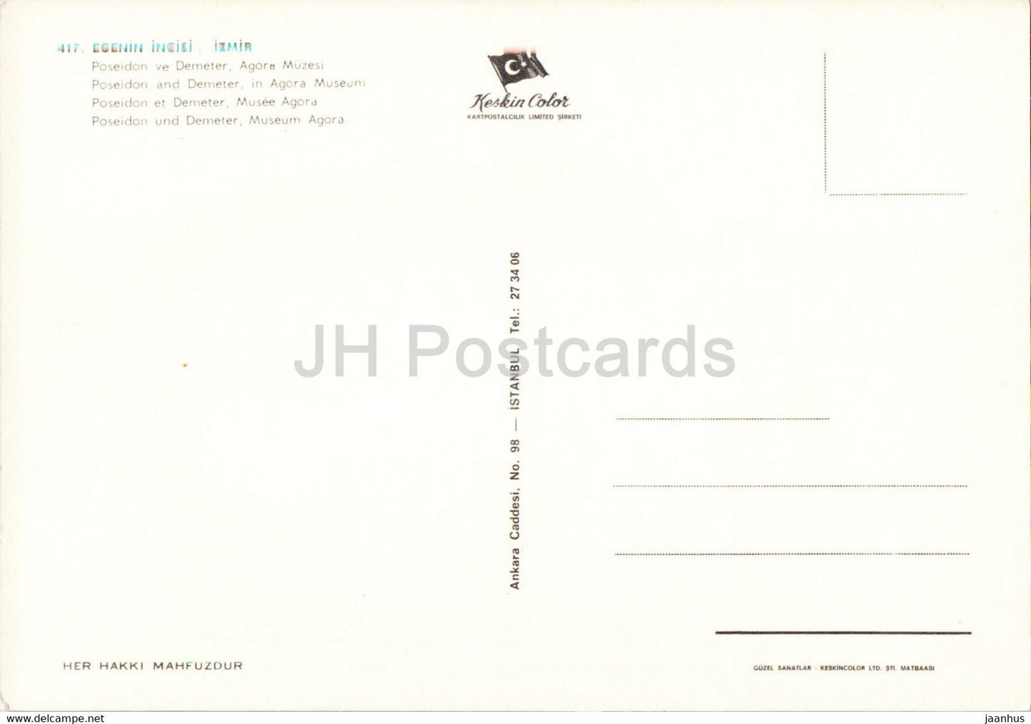 Izmir - Poseidon and Demeter in Agora Museum - ancient world - 417 - Keskin Color - Turkey - unused