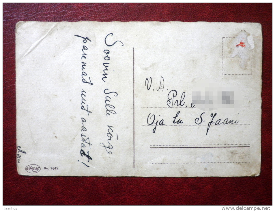 New Year Greeting Card - chimney sweeper - ladder - Amag No 1642 - old postcard - Estonia - used - JH Postcards