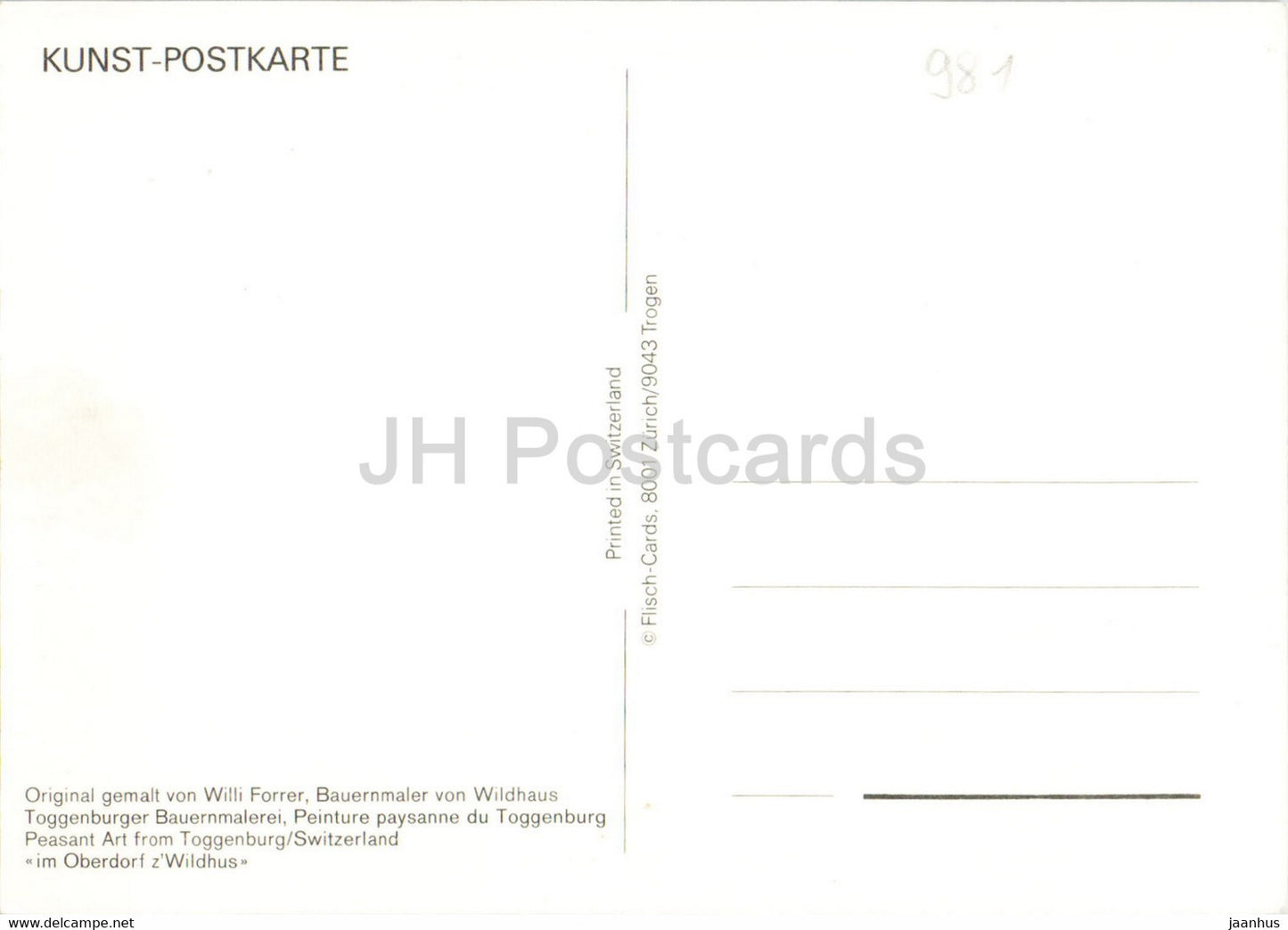 Im Oberdorf z'Wildhaus by Willi Forrer - illustration - animals - cow - folk costumes - Switzerland - unused
