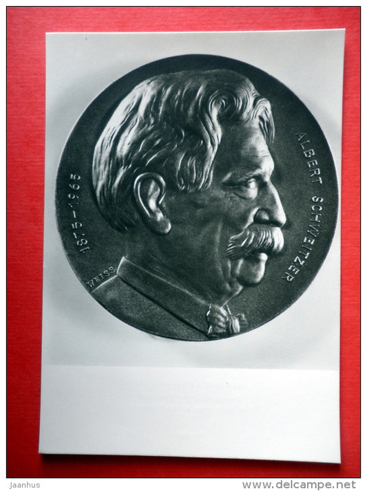 Albert Schweitzer , Bronze plaque by Ernst Weiss - sculpture - DDR Germany - unused - JH Postcards