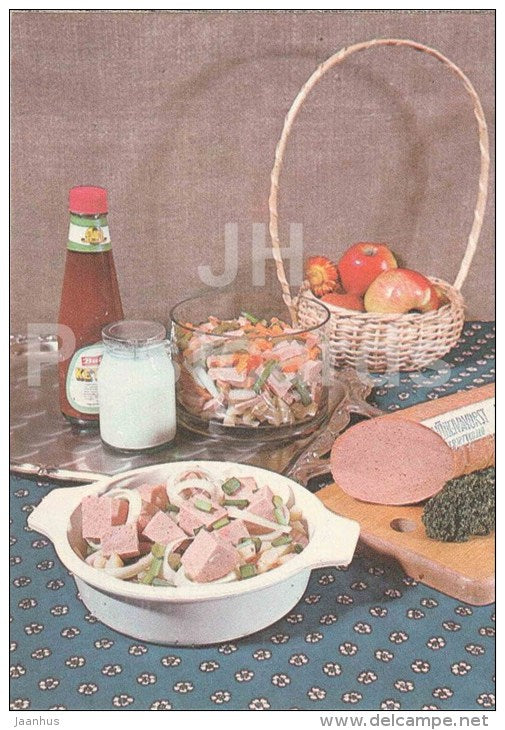 sausage salad and sausage casserole - dishes - Estonian Cuisine - recepie - 1985 - Estonia USSR - unused - JH Postcards