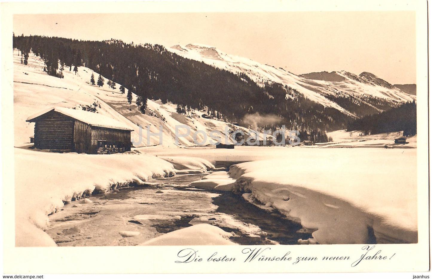 New Year Greeting Card - Die Besten Wunsche zum Neuen Jahre - mountains - old postcard - 1928 - Switzerland - used - JH Postcards