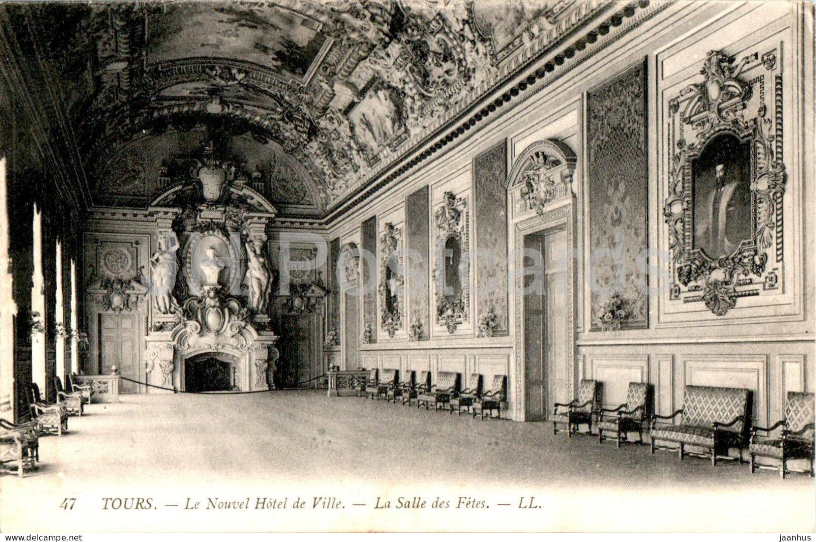 Tours - Le Nouvel Hotel de Ville - La Salle des Fetes - 47 - old postcard - 1919 - France - used - JH Postcards