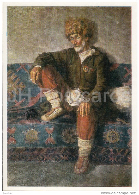 painting by M. A. Dzhemal - Portrait of Suleyman Stalsky , 1937 - old man - Dagestan art - Russia USSR - 1980 - unused - JH Postcards