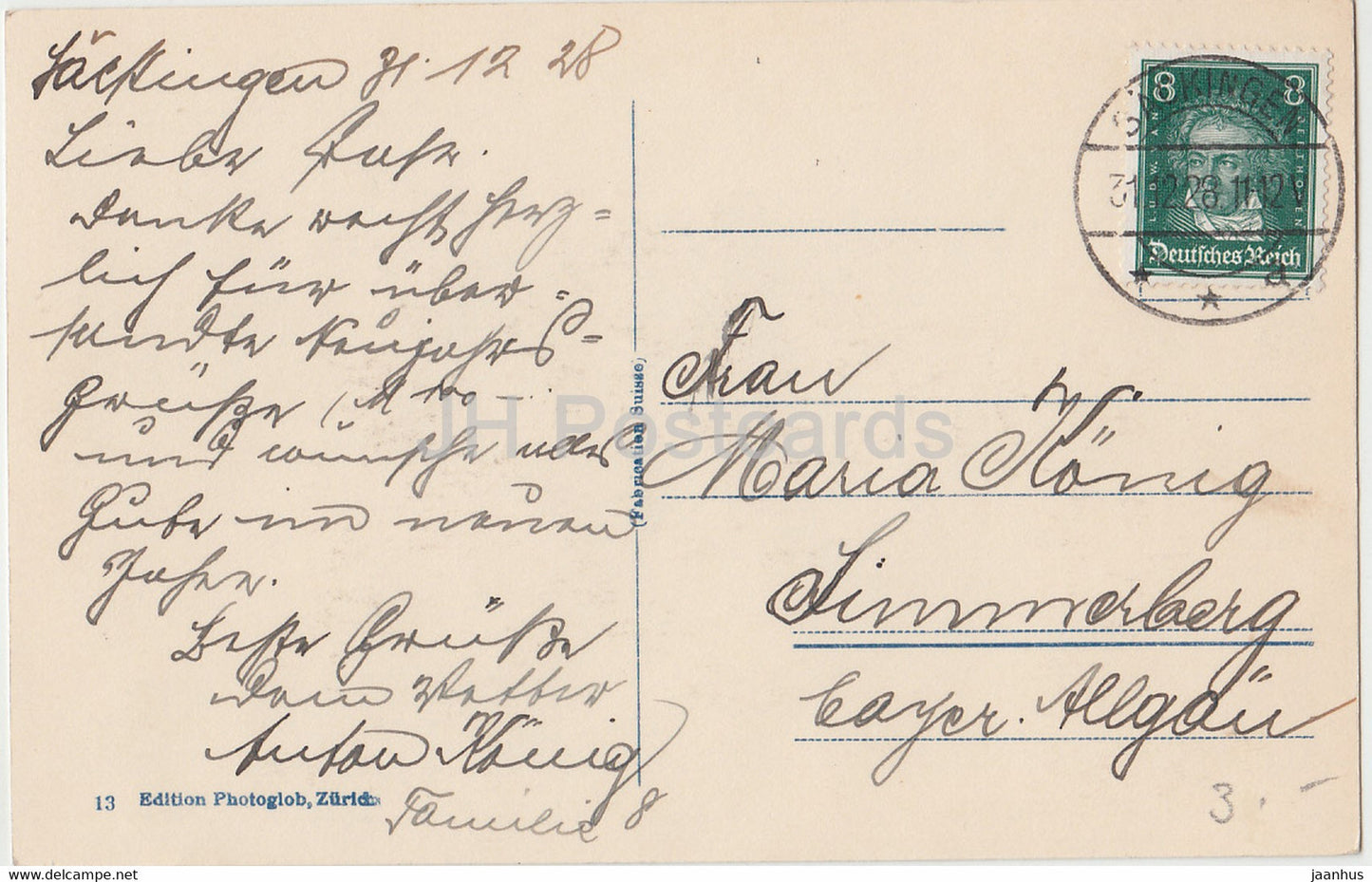 New Year Greeting Card - Die Besten Wunsche zum Neuen Jahre - mountains - old postcard - 1928 - Switzerland - used