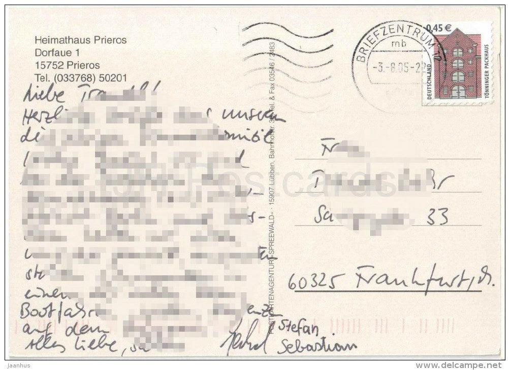 Heimathaus Prieros - Dorfaue 1 - Germany - 2005 gelaufen - JH Postcards