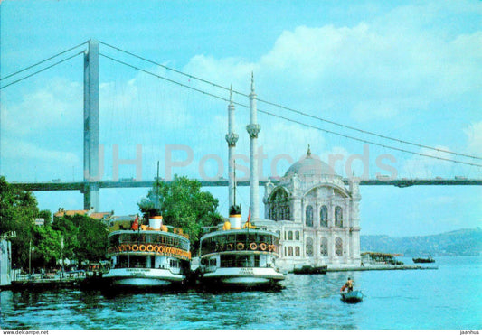 Istanbul - Dolmabahce Camisi - Bogaz Koprusu - Dolmabahce Mosque - Bosphorus Bridge - ship - 34-109 - Turkey - unused - JH Postcards