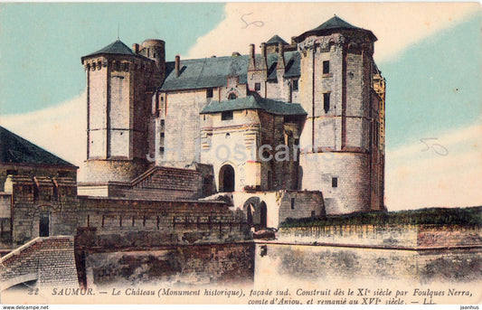 Saumur - Le Chateau - Facade Sud - castle - 22 - old postcard - France - unused - JH Postcards