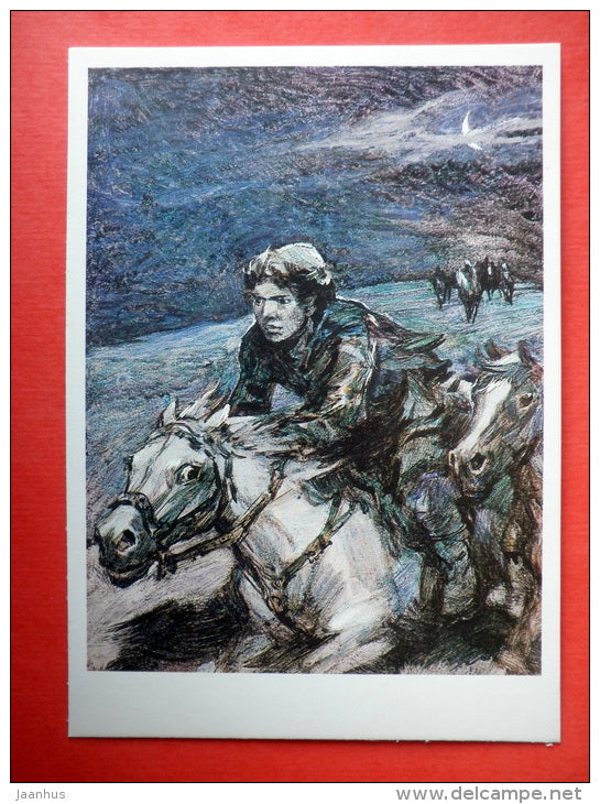 illustration by I. Ushakov - Cossack - Stenka - horse - Stepan Razin by S. Zlobin - 1989 - Russia - unused - JH Postcards