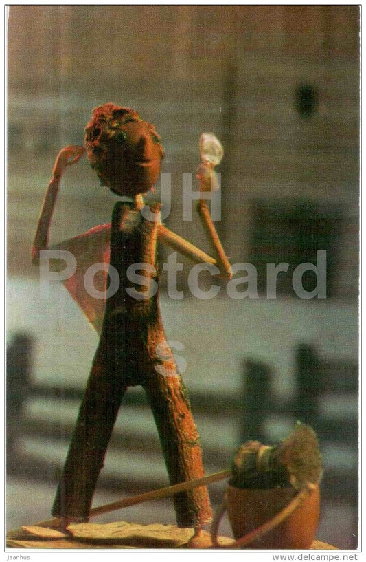 Getting Ready for Work - Magic of the Woods - wooden figures - 1971 - Russia USSR - unused - JH Postcards