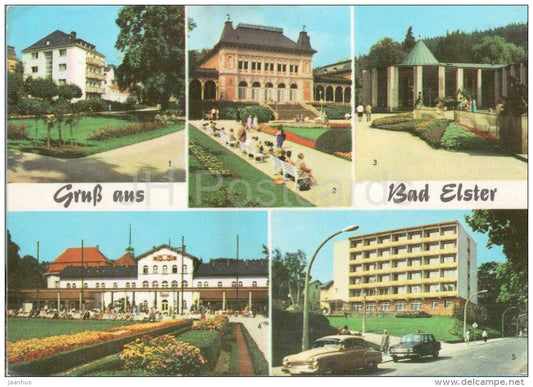 Gruss aus Bad Elster - Haus Parsifal - Kurhaus - Moritzquelle - Badehaus - Germany - 1974 gelaufen - JH Postcards