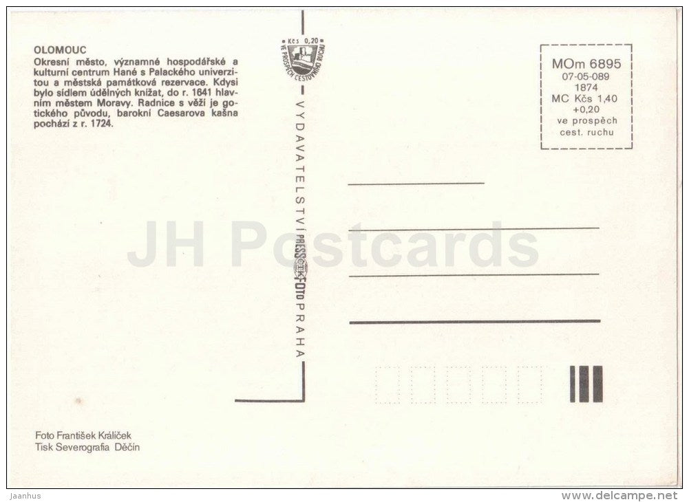 Olomouc - town hall - panorama - Czechoslovakia - Czech - unused - JH Postcards