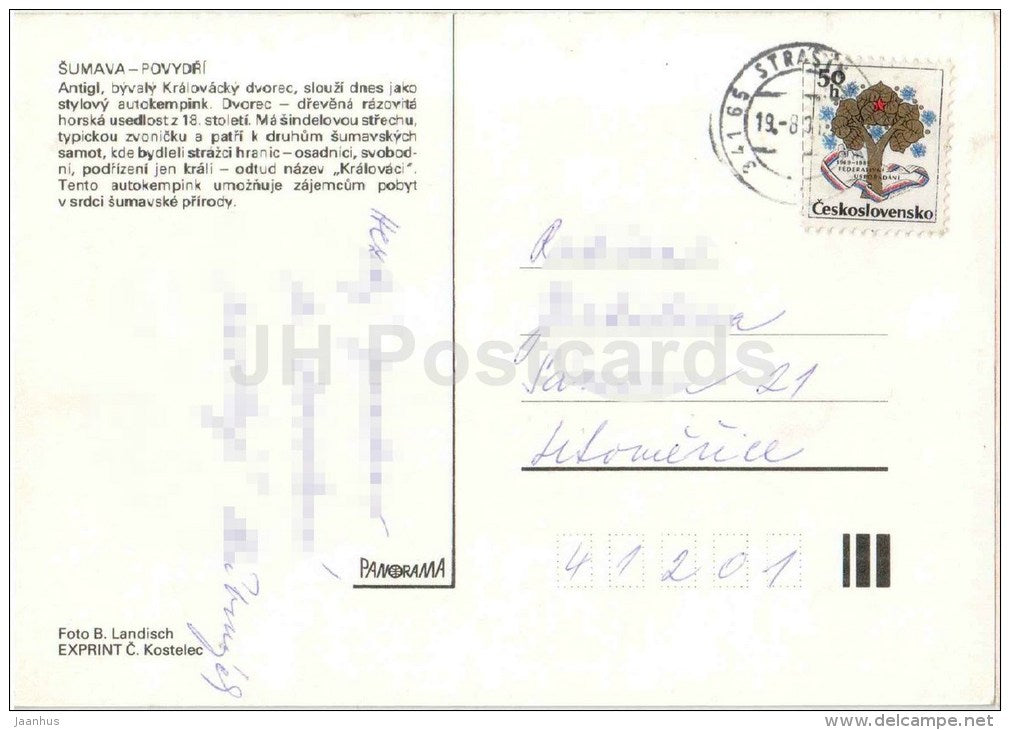 National Park Šumava - Antigl - camping area - mountain river - nature - Czechoslovakia - Czech - used 1980 - JH Postcards