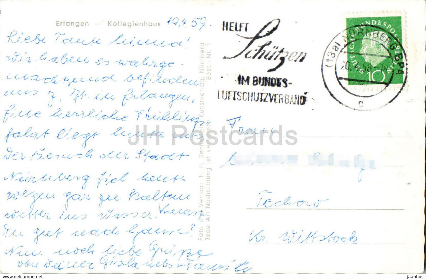 Erlangen - Kollegienhaus - carte postale ancienne - 1959 - Allemagne - utilisé