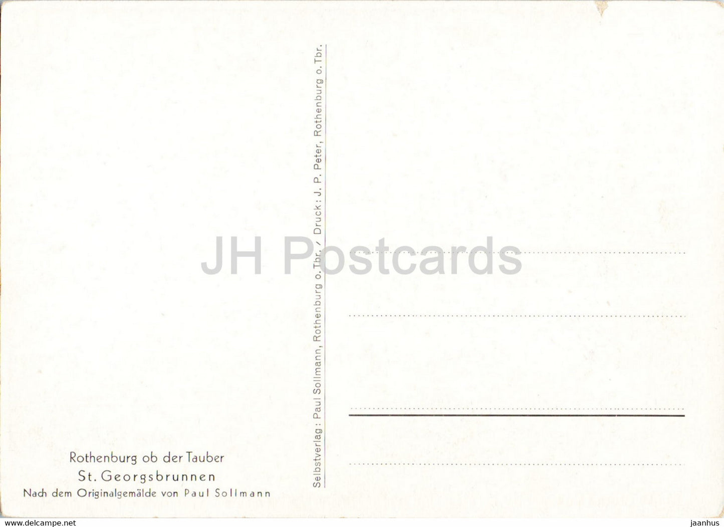 peinture de Paul Sollmann - Rothenburg ob der Tauber - St Georgsbrunnen - Art allemand - carte postale ancienne - Allemagne - inutilisé