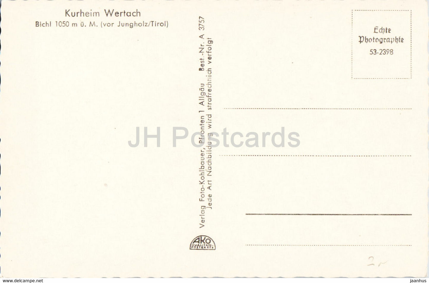 Wertach - Bichl - Enthalbderach - 3757 - carte postale ancienne - Allemagne - inutilisée