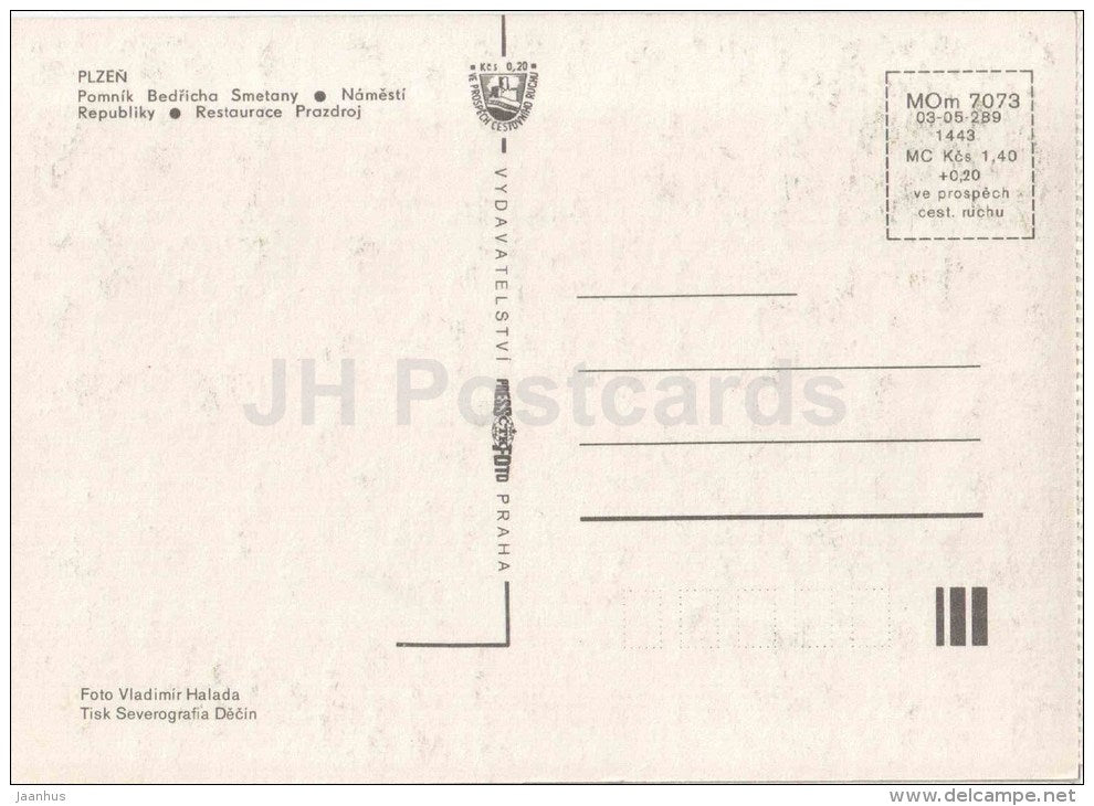 monument to Bedrich Smetana - restaurant Prazdroj - Plzen - Republic square - Czechoslovakia - Czech - unused - JH Postcards