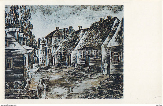 Lithography by R. Opmane - The Old Town of Cesis - latvian art - Gauja National Park - 1982 - Latvia USSR - unused - JH Postcards