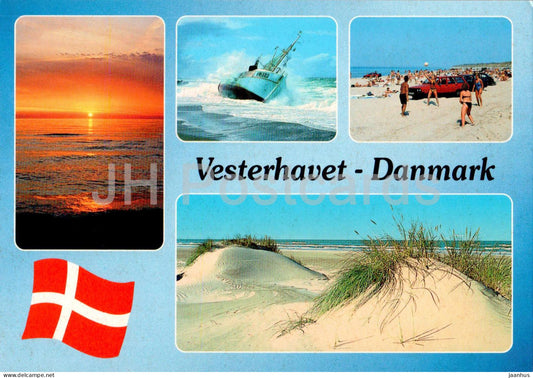 Vesterhavet - North Sea - beach - ship - flag - multiview - 95373 - 1997 - Denmark - used - JH Postcards
