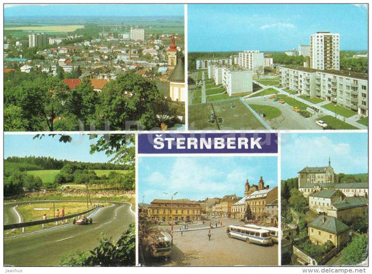 Sternberk - bus - Traditional race to the top Ecce Homo - cart - Red Army square - Czechoslovakia - Czech - unused - JH Postcards