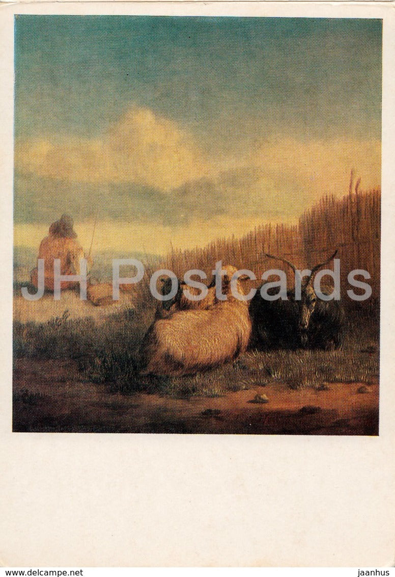 painting by Eugene Joseph Verboeckhoven - Herd - sheep - goat - Belgian art - 1985 - Russia USSR - unused - JH Postcards
