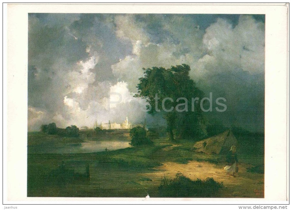painting by A. Savrasov - View of the Kremlin in inclement weather , 1851 - russian art - unused - JH Postcards