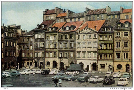 Market square in Old Town - cars - Warsaw - Warszawa - 1972 - Poland - unused - JH Postcards