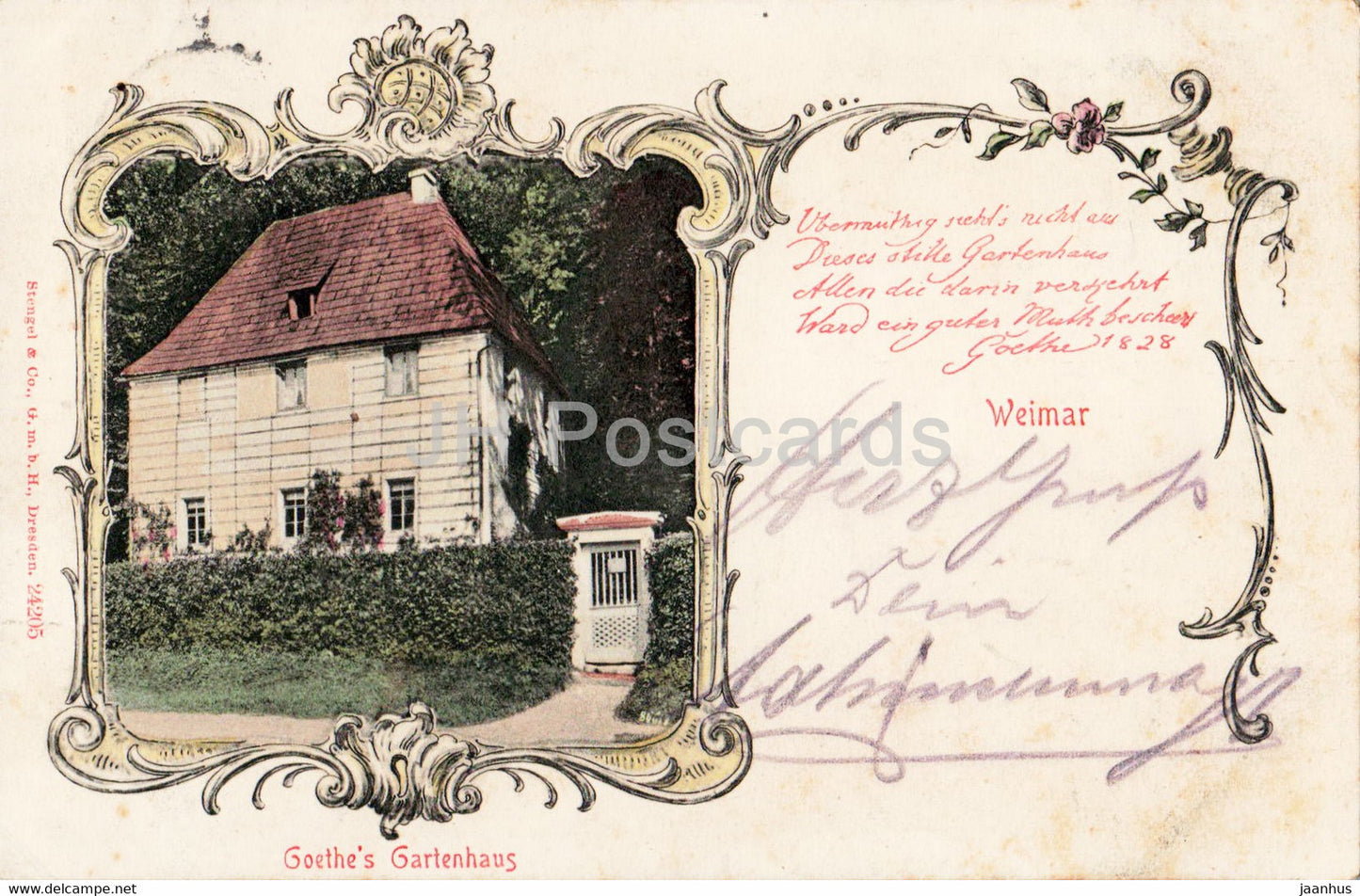Weimar - Goethe's Gartenhaus - old postcard - 1907 - Germany - used - JH Postcards