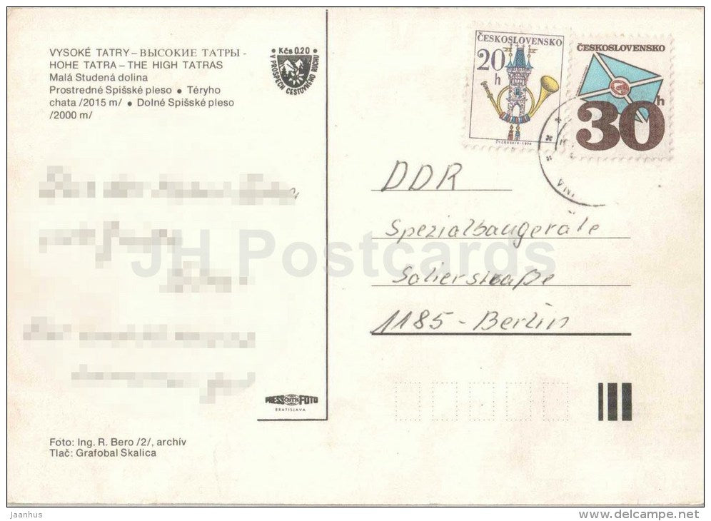 Mala Studena valley - Teryho peak - Dolne Spisske - High Tatras - Vysoke Tatry - Czechslovakia - Slovakia - used - JH Postcards