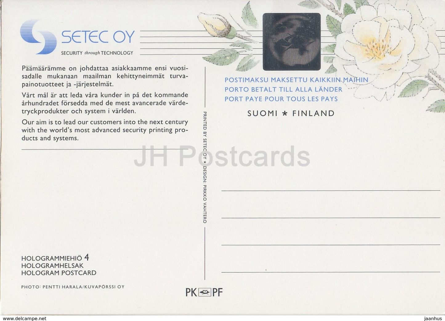Finlandia 95 - Exposition universelle spécialisée 1995 - Carte postale hologramme - Finlande - inutilisée