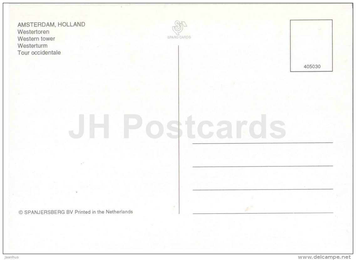 Western Tower - Amsterdam - Netherlands - unused - JH Postcards
